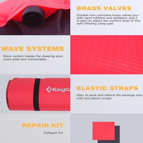KingCamp Self Inflating Camping Sleeping Pad for Camping, 3.93 Thick Foam Air Mattress Camping Mat for Hiking,Travel, Tent, Red/Charcoal in Saudi Arabia