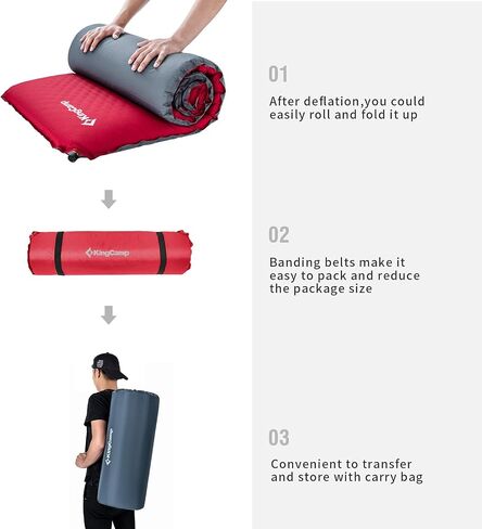 KingCamp Self Inflating Camping Sleeping Pad for Camping, 3.93 Thick Foam Air Mattress Camping Mat for Hiking,Travel, Tent, Red/Charcoal in Saudi Arabia