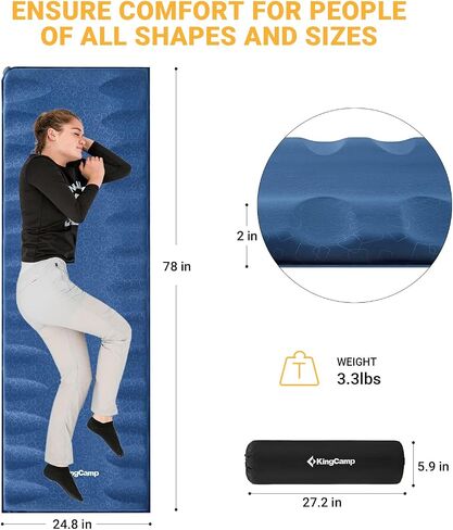 KingCamp Self Inflating Camping Sleeping Pad for Camping, 3.93 Thick Foam Air Mattress Camping Mat for Hiking,Travel, Tent, Red/Charcoal in Saudi Arabia