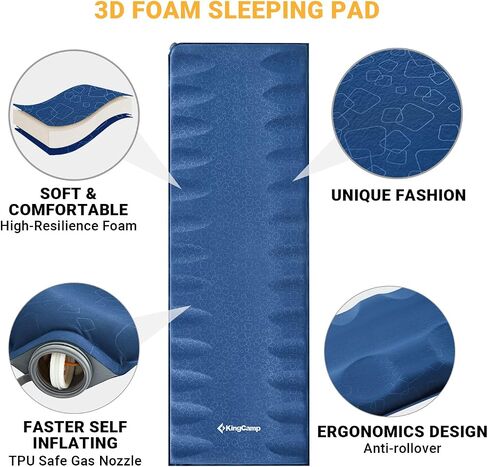 KingCamp Self Inflating Camping Sleeping Pad for Camping, 3.93 Thick Foam Air Mattress Camping Mat for Hiking,Travel, Tent, Red/Charcoal in Saudi Arabia