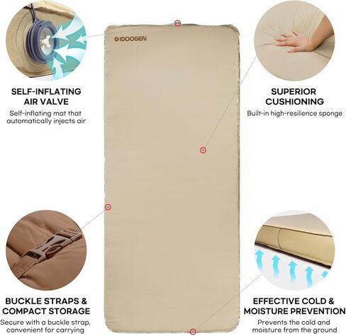 وسادة تخييم ذاتية النفخ بسمك 3.9 سم من IDOOGEN، وسادة نوم مع حزام إبزيم وحقيبة حمل - مثالية للتخييم وتخييم الشاحنات والمغامرات الخارجية والنزهات والاستخدام المكتبي - 78.7 × 29.9 × 3.9 in Kuwait
