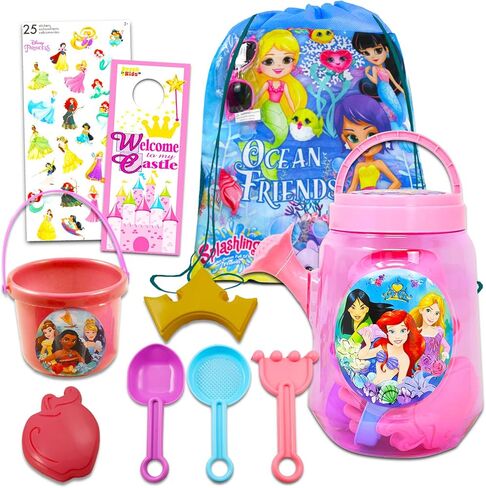 Disney Princess Beach Toys - Little Mermaid Sand Toys Bundle with Disney Princess Watering Can, Drawstring Bag, Stickers, More | Little Mermaid Sand Toys for Kids in Saudi Arabia