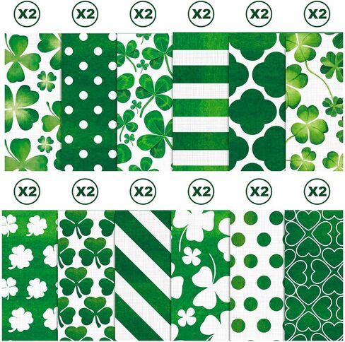 24 ورقة عيد القديس باتريك ورقة شامروك البرسيم نمط الحرفية الأيرلندية الخضراء التفاف سجل القصاصات ورقة مطوية مسطحة لصنع بطاقة DIY ألبوم صور القصاصات 24 تصميمًا 11.8 × 11.8 بوصة in Kuwait