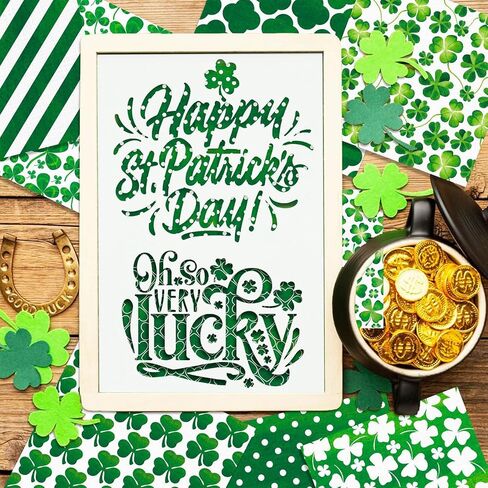 24 ورقة عيد القديس باتريك ورقة شامروك البرسيم نمط الحرفية الأيرلندية الخضراء التفاف سجل القصاصات ورقة مطوية مسطحة لصنع بطاقة DIY ألبوم صور القصاصات 24 تصميمًا 11.8 × 11.8 بوصة in Kuwait