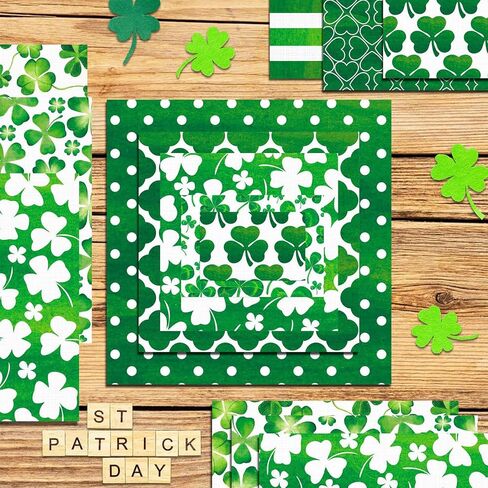 24 ورقة عيد القديس باتريك ورقة شامروك البرسيم نمط الحرفية الأيرلندية الخضراء التفاف سجل القصاصات ورقة مطوية مسطحة لصنع بطاقة DIY ألبوم صور القصاصات 24 تصميمًا 11.8 × 11.8 بوصة in Kuwait