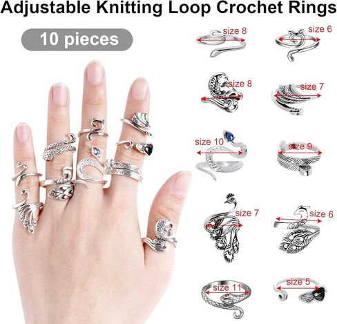 10Pcs Crochet Rings Adjustable Knitting Loop Crochet Rings Adjustable Yarn Guide Knitting Crochet Rings Snake Cat Shaped Knitting Loop Crochet Rings for Finger Crochet Rings Accessories for Knitting in Saudi Arabia
