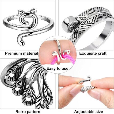 10Pcs Crochet Rings Adjustable Knitting Loop Crochet Rings Adjustable Yarn Guide Knitting Crochet Rings Snake Cat Shaped Knitting Loop Crochet Rings for Finger Crochet Rings Accessories for Knitting in Saudi Arabia