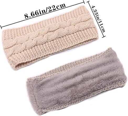 2 حزمة من عصابات الرأس الشتوية للنساء والفتيات، عصابة رأس لتدفئة الأذن، عصابة رأس متماسكة، مبطنة بالصوف الناعم، (أسود + بيج) in Kuwait