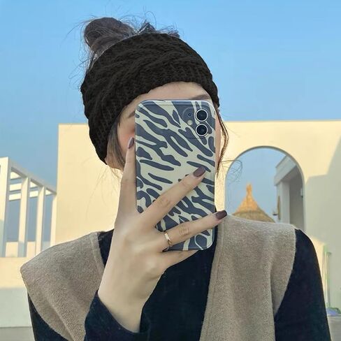 2 حزمة من عصابات الرأس الشتوية للنساء والفتيات، عصابة رأس لتدفئة الأذن، عصابة رأس متماسكة، مبطنة بالصوف الناعم، (أسود + بيج) in Kuwait