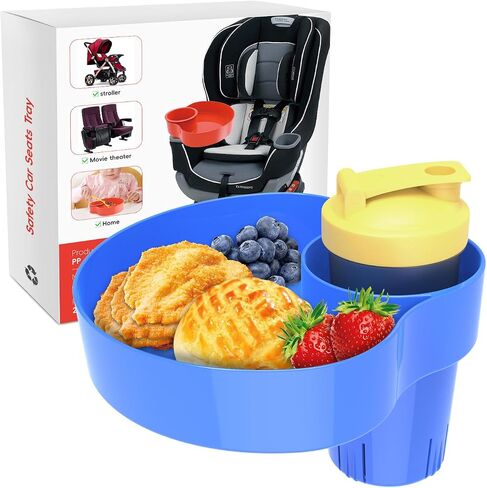 OMYPOTT Travel Tray for Kids: Kids Car Seat Tray with Cup Holder, Toddlers Road Trip Essential, Travel Snacks Food Plate for Stroller, Boosters, and Anywhere with a Cup Holder -Blue in Saudi Arabia