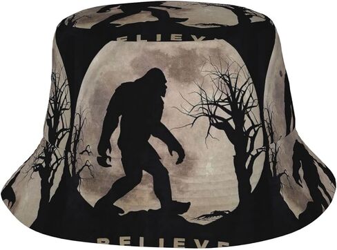Funny Bigfoot Sasquatch Full Moon Bucket Hats for Women Men Unisex Summer Fisherman Hats Teens Sun Protection Cap Packable Trendy Travel Beach Vacation Cap Black in Saudi Arabia
