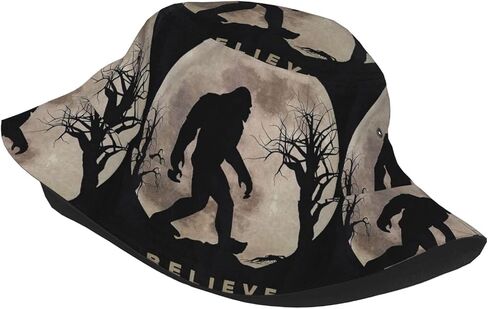 Funny Bigfoot Sasquatch Full Moon Bucket Hats for Women Men Unisex Summer Fisherman Hats Teens Sun Protection Cap Packable Trendy Travel Beach Vacation Cap Black in Saudi Arabia