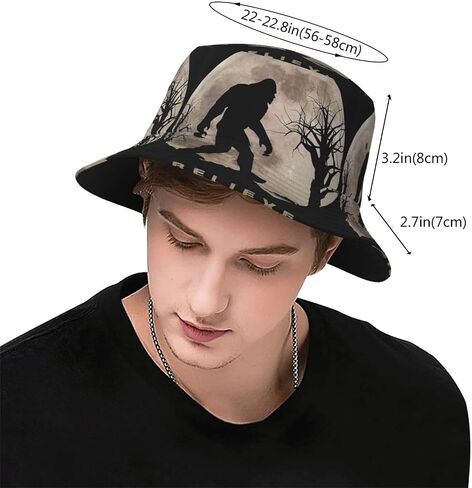 Funny Bigfoot Sasquatch Full Moon Bucket Hats for Women Men Unisex Summer Fisherman Hats Teens Sun Protection Cap Packable Trendy Travel Beach Vacation Cap Black in Saudi Arabia
