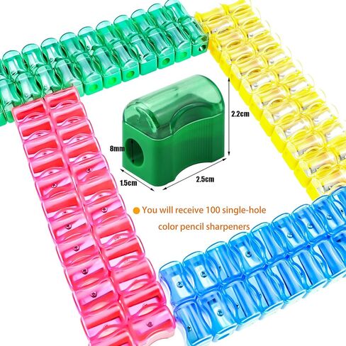 مبراة أقلام رصاص ملونة 100 قطعة من Heatoe، مبراة أقلام رصاص بلاستيكية بفتحة واحدة مع غطاء، مبراة يدوية صغيرة للأطفال في المنزل والمدرسة in Kuwait