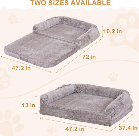 سرير كلب بشري للكبار، مقاس 72 بوصة × 44 بوصة × 12 بوصة، سرير كلب عملاق قابل للطي يناسبك أنت والحيوانات الأليفة، سرير كلب كبير من الفرو الصناعي قابل للغسل مع رغوة الذاكرة، سرير كلب لتقويم العظام بحجم بشري مع بطانية رمادية in Kuwait