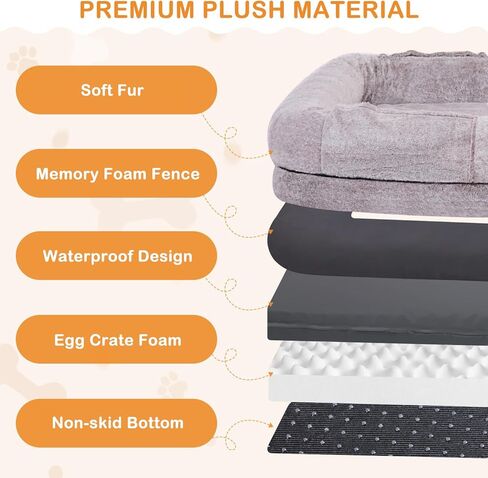 سرير كلب بشري للكبار، مقاس 72 بوصة × 44 بوصة × 12 بوصة، سرير كلب عملاق قابل للطي يناسبك أنت والحيوانات الأليفة، سرير كلب كبير من الفرو الصناعي قابل للغسل مع رغوة الذاكرة، سرير كلب لتقويم العظام بحجم بشري مع بطانية رمادية in Kuwait