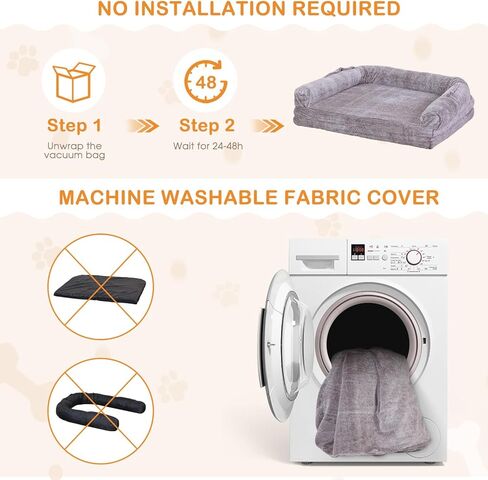 سرير كلب بشري للكبار، مقاس 72 بوصة × 44 بوصة × 12 بوصة، سرير كلب عملاق قابل للطي يناسبك أنت والحيوانات الأليفة، سرير كلب كبير من الفرو الصناعي قابل للغسل مع رغوة الذاكرة، سرير كلب لتقويم العظام بحجم بشري مع بطانية رمادية in Kuwait