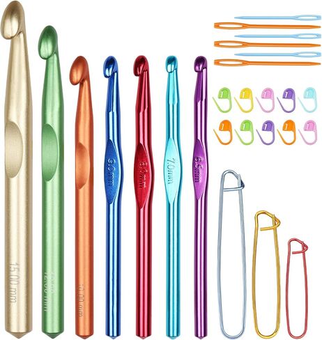 Aeelike Large Crochet Hooks 26pcs Huge Metal Crochet Hook Set - Aluminum Crochet Needle for Thick Bulky Yarn Blankets - Beginners Big Crochet Set Size 6.5mm 7mm 8mm 9mm 10mm 12mm 15mm in Saudi Arabia