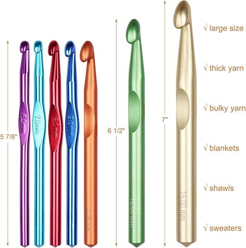 Aeelike Large Crochet Hooks 26pcs Huge Metal Crochet Hook Set - Aluminum Crochet Needle for Thick Bulky Yarn Blankets - Beginners Big Crochet Set Size 6.5mm 7mm 8mm 9mm 10mm 12mm 15mm in Saudi Arabia