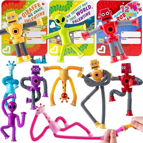 JOYIN 12 Packs Valentine's Day Telescopic Suction Pop Tube with Cards, Kids Toys Party Favors, Classroom Exchange Gift for Kids, Classroom Holiday Prizes in Saudi Arabia
