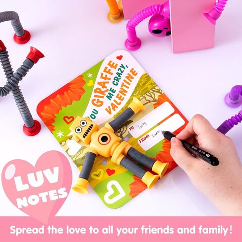 JOYIN 12 Packs Valentine's Day Telescopic Suction Pop Tube with Cards, Kids Toys Party Favors, Classroom Exchange Gift for Kids, Classroom Holiday Prizes in Saudi Arabia