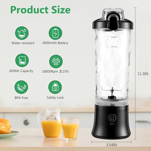 Welltop Portable Blender, 22oz Travel Blender Cup, 4000mah USB Rechargeable Mini Blender with 6 Blades, Personal Blender for Shakes and Smoothies, Juice Blenders Suit Home Travel Office Sports in Kuwait