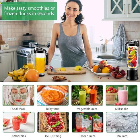 Welltop Portable Blender, 22oz Travel Blender Cup, 4000mah USB Rechargeable Mini Blender with 6 Blades, Personal Blender for Shakes and Smoothies, Juice Blenders Suit Home Travel Office Sports in Kuwait