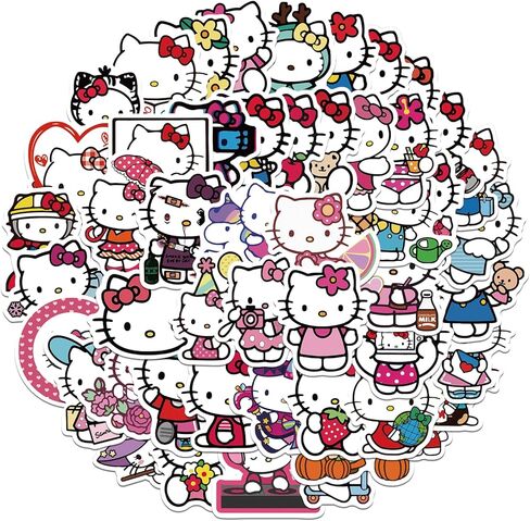 مجموعة ملصقات تشارمينغ كيتي - 50 قطعة، شارات فينيل مقاومة للماء للهواتف وزجاجات المياه والجيتار - تصميمات قطط لطيفة للأطفال والمراهقين والبالغين in Kuwait