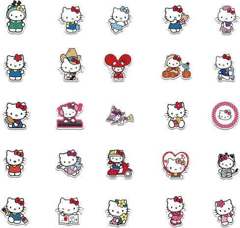 مجموعة ملصقات تشارمينغ كيتي - 50 قطعة، شارات فينيل مقاومة للماء للهواتف وزجاجات المياه والجيتار - تصميمات قطط لطيفة للأطفال والمراهقين والبالغين in Kuwait