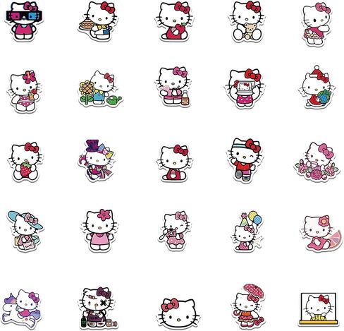 مجموعة ملصقات تشارمينغ كيتي - 50 قطعة، شارات فينيل مقاومة للماء للهواتف وزجاجات المياه والجيتار - تصميمات قطط لطيفة للأطفال والمراهقين والبالغين in Kuwait