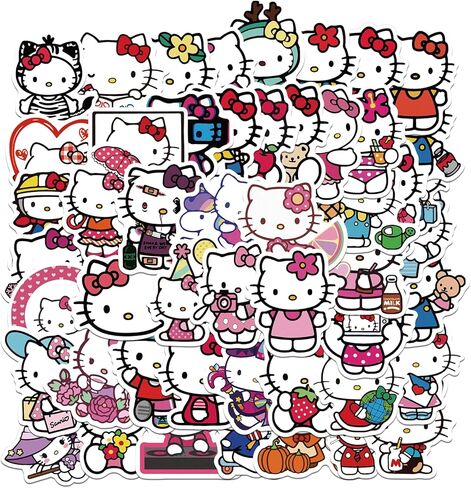 مجموعة ملصقات تشارمينغ كيتي - 50 قطعة، شارات فينيل مقاومة للماء للهواتف وزجاجات المياه والجيتار - تصميمات قطط لطيفة للأطفال والمراهقين والبالغين in Kuwait