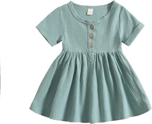 JLKGICF Toddler Baby Girl Dresses Ruffle Sleeve Solid Ribbed Casual Dress Cute Summer Sundress with Pocket for Girls in Kuwait