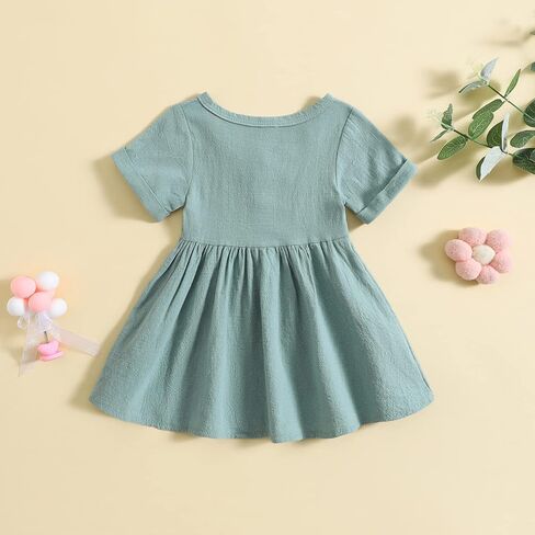 JLKGICF Toddler Baby Girl Dresses Ruffle Sleeve Solid Ribbed Casual Dress Cute Summer Sundress with Pocket for Girls in Kuwait