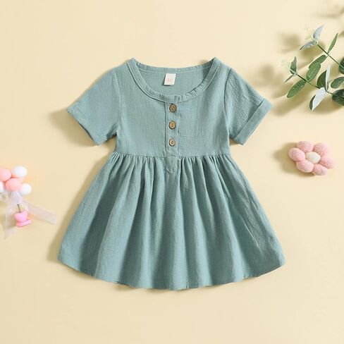 JLKGICF Toddler Baby Girl Dresses Ruffle Sleeve Solid Ribbed Casual Dress Cute Summer Sundress with Pocket for Girls in Kuwait