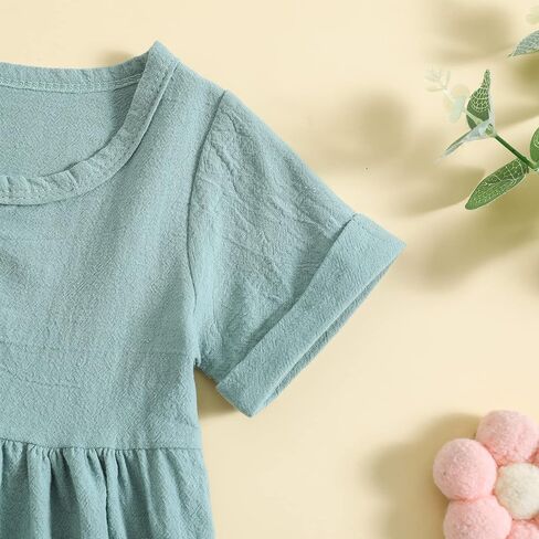 JLKGICF Toddler Baby Girl Dresses Ruffle Sleeve Solid Ribbed Casual Dress Cute Summer Sundress with Pocket for Girls in Kuwait