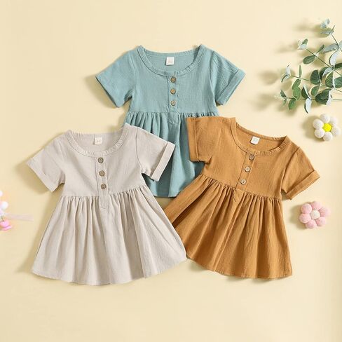 JLKGICF Toddler Baby Girl Dresses Ruffle Sleeve Solid Ribbed Casual Dress Cute Summer Sundress with Pocket for Girls in Kuwait