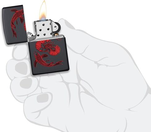 Zippo Lighter: Red Koi Fish - Black Matte 49922 in Saudi Arabia