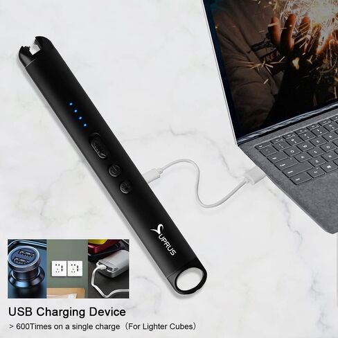 SUPRUS Candle Lighter with LED Torch Arc Windproof Flameless Lighter USB Rechargeable Lighter with LED Battery Display for Candle, Fireworks, BBQ, Kitchen, Grill (Black) in Kuwait