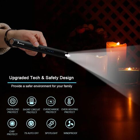 SUPRUS Candle Lighter with LED Torch Arc Windproof Flameless Lighter USB Rechargeable Lighter with LED Battery Display for Candle, Fireworks, BBQ, Kitchen, Grill (Black) in Kuwait