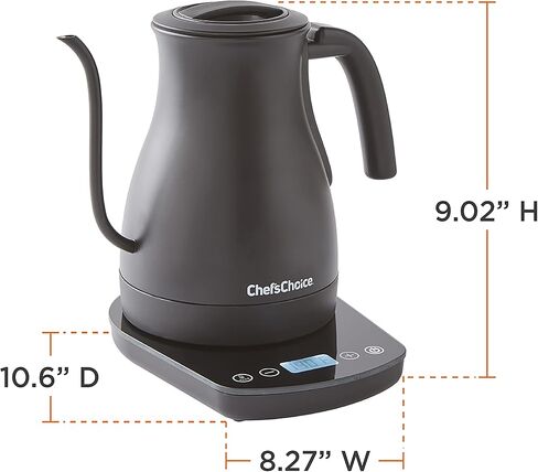 غلاية كهربائية من Chef'sChoice مصنوعة من الفولاذ المقاوم للصدأ بقدرة 1200 واط مع خاصية الإغلاق التلقائي والحماية من الغليان الجاف، سعة 1 لتر، باللون الأسود in Kuwait