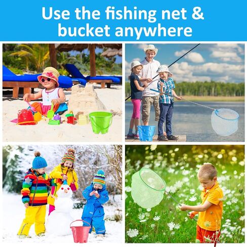 8 Pcs Kids Fishing Net Bucket Set Include 4 Pcs Telescopic Fish Net 4 Pcs Plastic Bucket, Fish Net Butterfly Net Fishing Equipment Nets for Outdoor Catching Insect Crab Playing Tools in Saudi Arabia