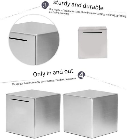 بنك الخنزير الآمن، صندوق آمن من الفولاذ المقاوم للصدأ، بنك توفير المال للبالغين، بنك العملات المعدنية، يمكنه فقط حفظ بنك الخنزير الذي لا يمكن إخراجه (4.72 بوصة × 4.72 بوصة × 4.72 بوصة) in Kuwait