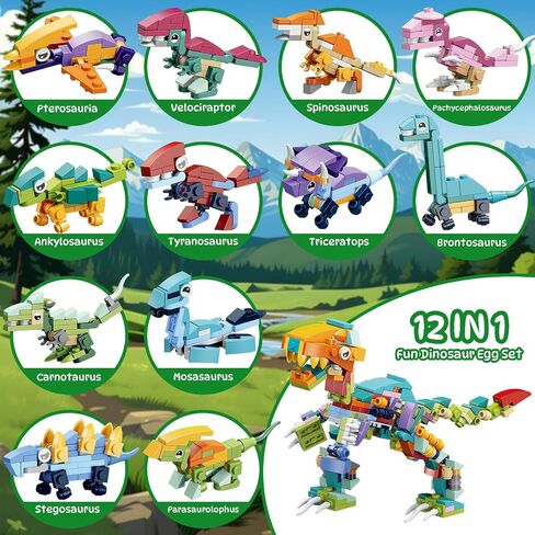 12 Pack Toy Filled Easter Eggs, Prefilled Easter Eggs with Dinosaur Building Blocks Toys, Easter Eggs Dinosaur Toys Gifts for Kids Eggs Hunt Basket Stuffer in Saudi Arabia