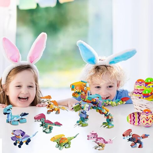 12 Pack Toy Filled Easter Eggs, Prefilled Easter Eggs with Dinosaur Building Blocks Toys, Easter Eggs Dinosaur Toys Gifts for Kids Eggs Hunt Basket Stuffer in Saudi Arabia