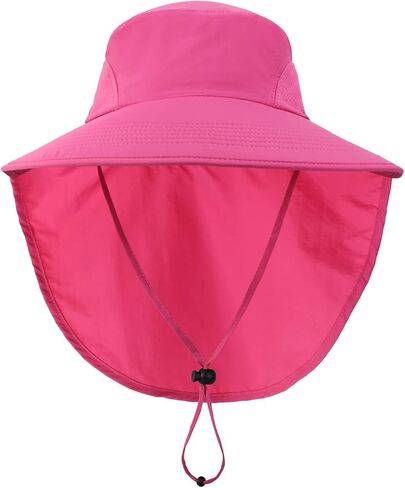 Home Prefer Outdoor UPF50+ Sun Hat Wide Brim Mesh Fishing Hat with Neck Flap (Rose Red) in Saudi Arabia