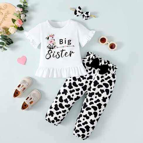 BIRTHDAY SHARK Big Sister Little Sister Matching Outfits Sisters Matching Outfits for Girls Cow Clothes in Saudi Arabia