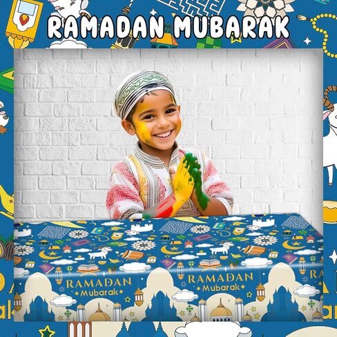 قطعتان من ملصق/مفرش المائدة العملاق لرمضان - حرف القمر ونجمة لاترن للأطفال - غطاء طاولة تلوين ورقي كبير مقاس 108 × 54 بوصة، هدايا للأطفال، أنشطة، ألعاب، حفلات، فصول دراسية، ديكورات ربيع رمضان in Kuwait