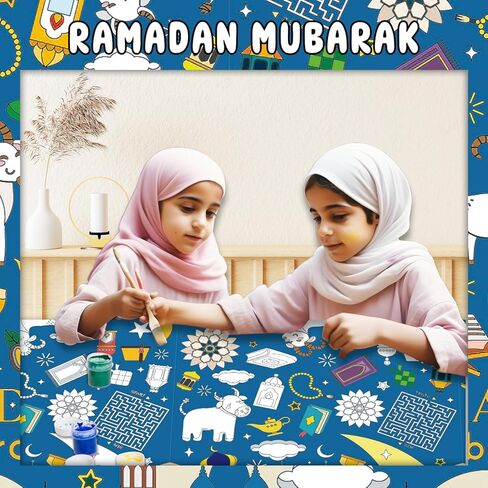 قطعتان من ملصق/مفرش المائدة العملاق لرمضان - حرف القمر ونجمة لاترن للأطفال - غطاء طاولة تلوين ورقي كبير مقاس 108 × 54 بوصة، هدايا للأطفال، أنشطة، ألعاب، حفلات، فصول دراسية، ديكورات ربيع رمضان in Kuwait