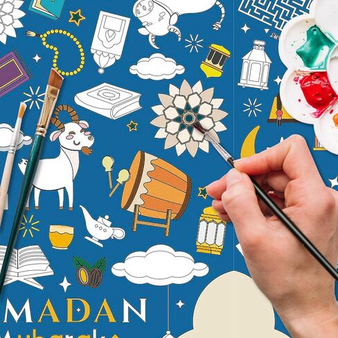 قطعتان من ملصق/مفرش المائدة العملاق لرمضان - حرف القمر ونجمة لاترن للأطفال - غطاء طاولة تلوين ورقي كبير مقاس 108 × 54 بوصة، هدايا للأطفال، أنشطة، ألعاب، حفلات، فصول دراسية، ديكورات ربيع رمضان in Kuwait