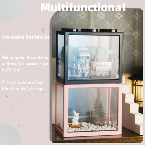 Small Betta Fish Tank, Stackable Mini Aquarium Tank Kit with Aquarium Gravel & Forest Micro Landscape, 0.6 Gallon Acrylic Cube Fish Bowl for Sea Monkeys Shrimp Snails (Clear) in Saudi Arabia